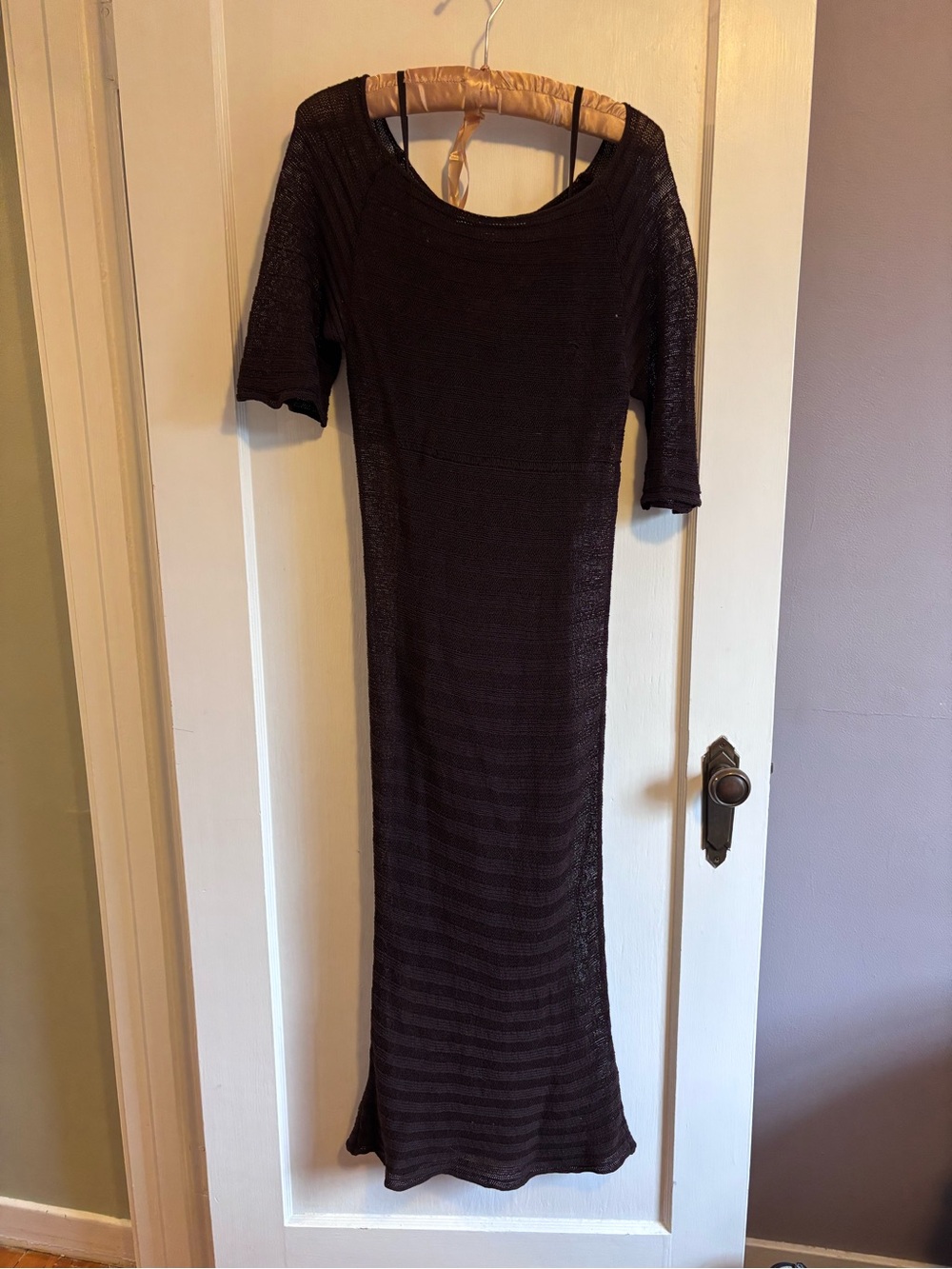 Women’s Brown Knit Maxi Dress with Scoop Neck